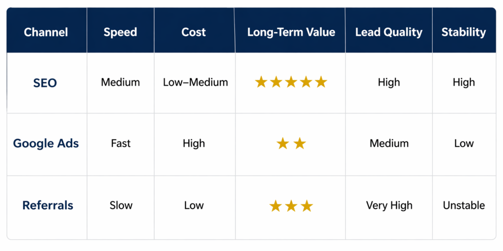 seo for accountants newcastle Marketing channel comparison table